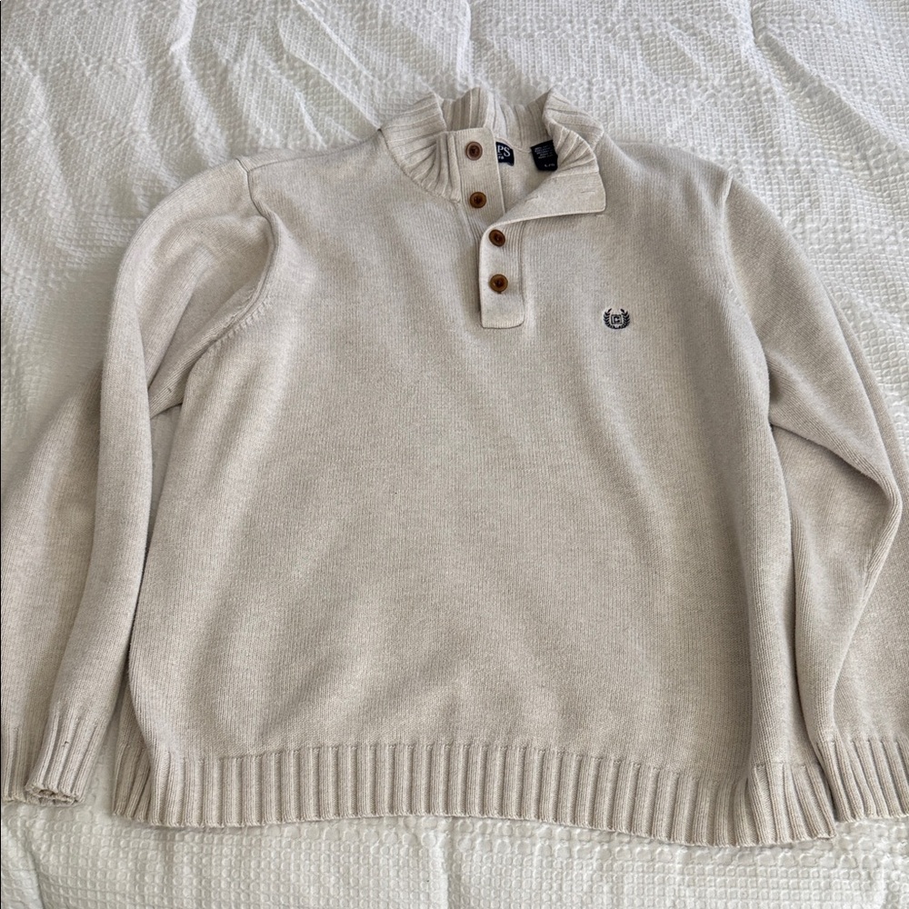 Chaps Cream Crewneck Sweater with Button Detail
